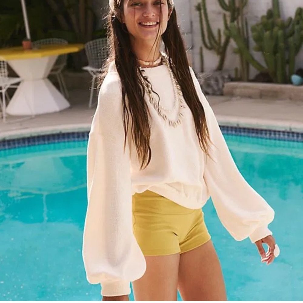 Free People Beach Happy Soft Knit Pullover Sweater Ivory XS